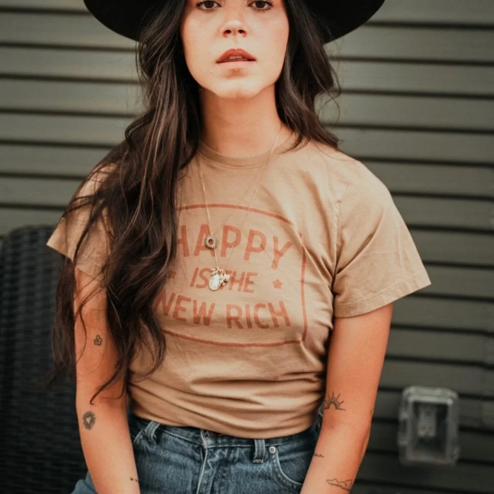COPY - “Happy is the New Rich” Unisex Crewneck Shirt NWT Unisex soft, retro, pe… - Picture 4 of 4